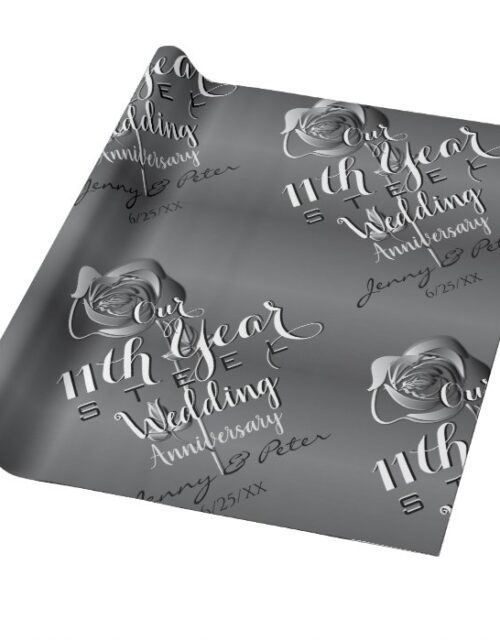 11th Wedding Anniversary Steel Rose Wrapping Paper