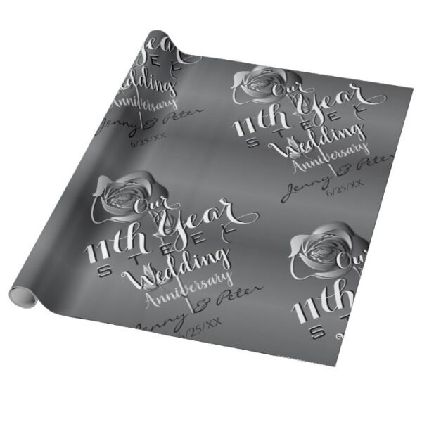 11th Wedding Anniversary Steel Rose Wrapping Paper