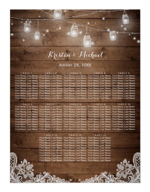 13 Tables Rustic String Lights Seating Chart