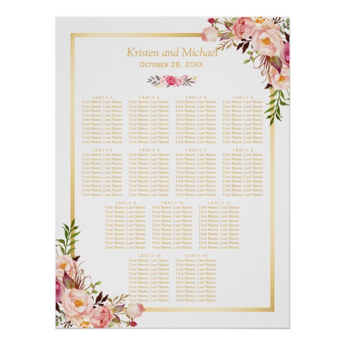 13 Tables Wedding Seating Chart Classy Chic Floral