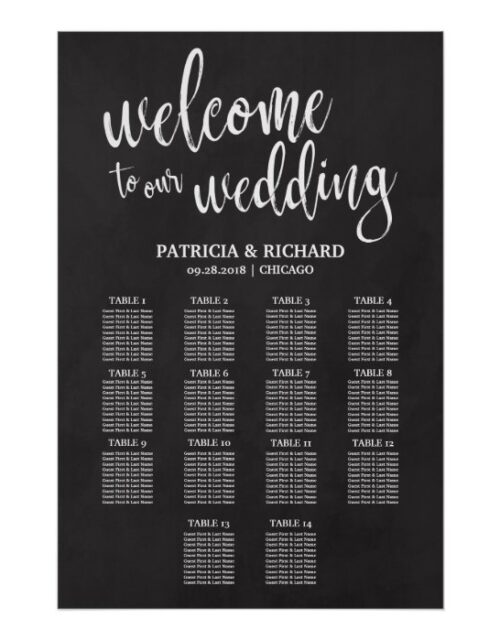 14 Tables Wedding Seating Chart Sign Chalkboard