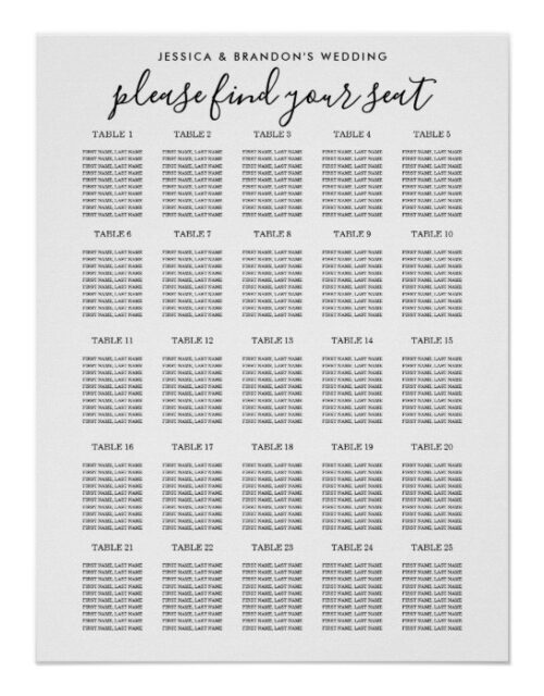 25 Table Large Wedding Guest Seating Chart