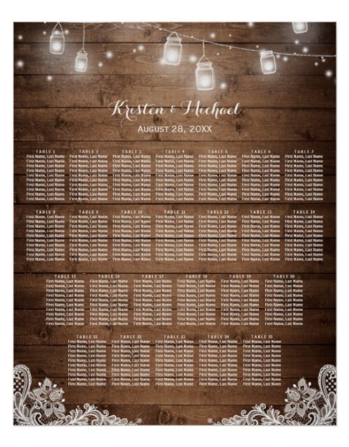 25 Tables Rustic String Lights Seating Chart