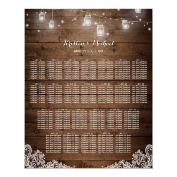 25 Tables Rustic String Lights Seating Chart