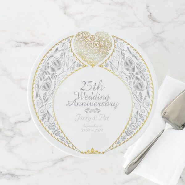 25th Wedding Anniversary Faux Gold & Silver Wreath Cake Stand