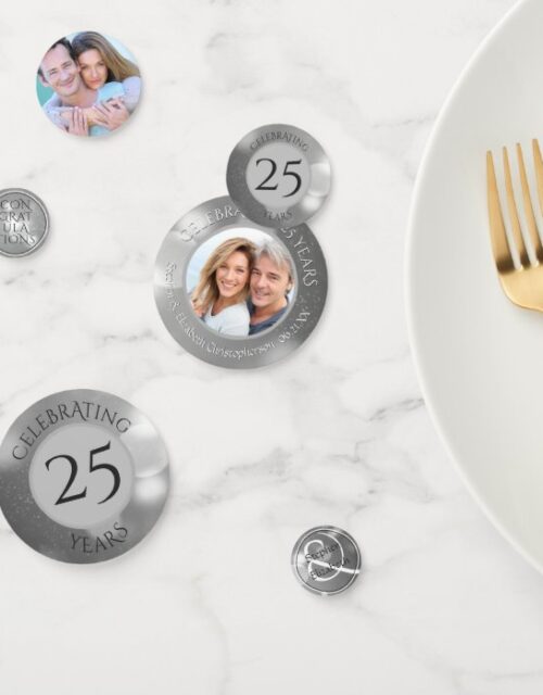 25th Wedding Anniversary Photo Silver Personalized Confetti