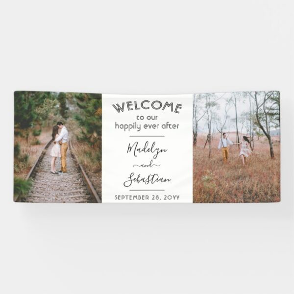 2 Photo Elegant Modern Two Picture Wedding Welcome Banner