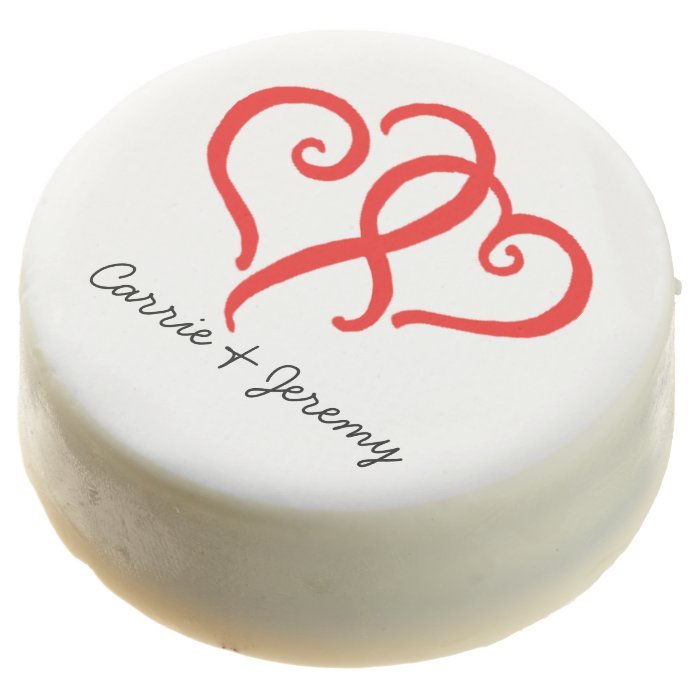 2 Red Hearts with Names Chocolate Covered Oreo