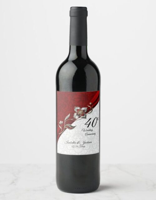 40th Ruby Red Wedding Anniversary Wine Label