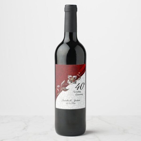 40th Ruby Red Wedding Anniversary Wine Label