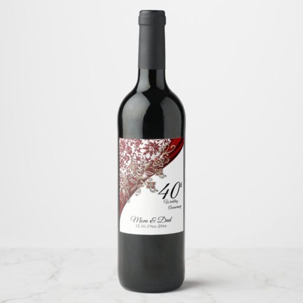 40th Ruby Red & White Wedding Anniversary Wine Label