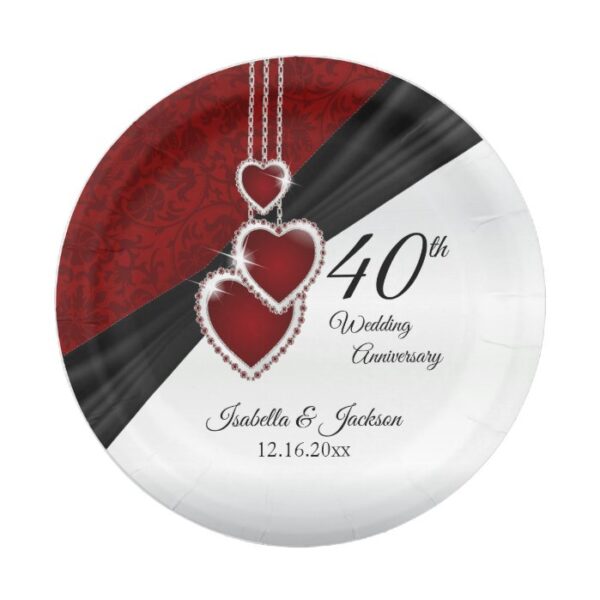 40th Ruby Wedding Anniversary Paper Plate