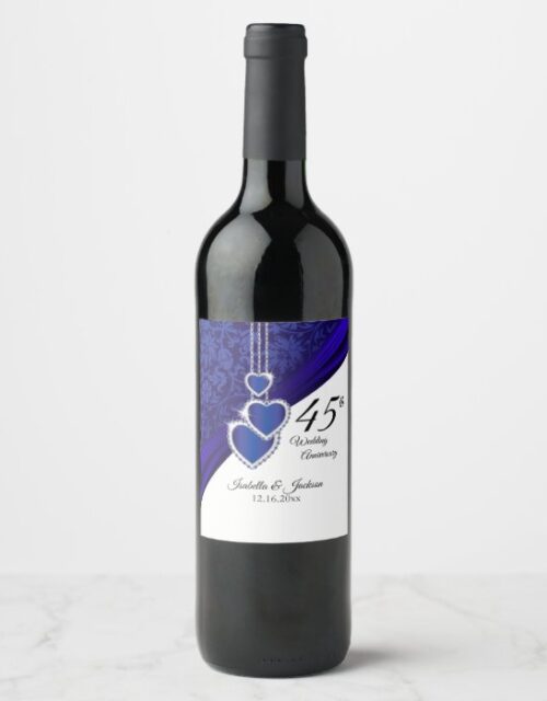 45th Sapphire Wedding Anniversary Wine Label