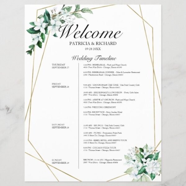 4 Days Wedding Itinerary Geometric Greenery