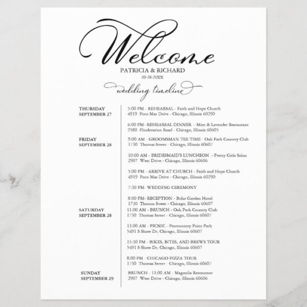 4 Days Wedding Weekend Itinerary Elegant Script