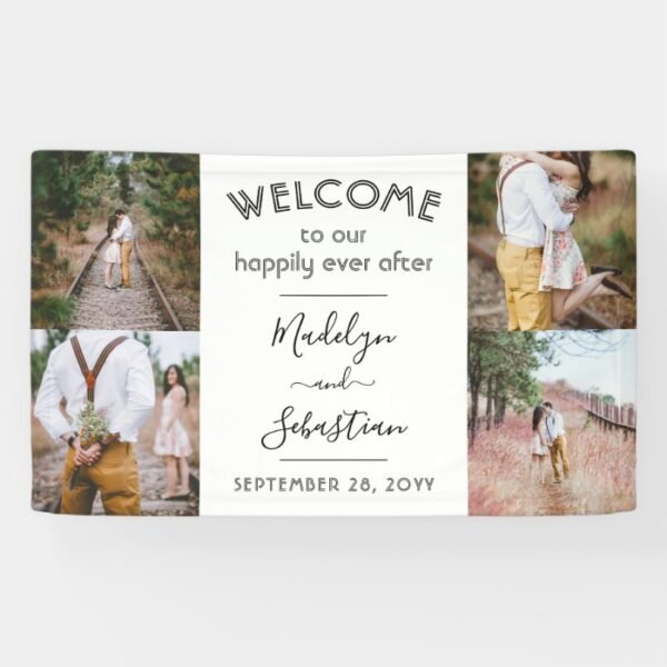 4 Photo Elegant Modern Calligraphy Wedding Welcome Banner