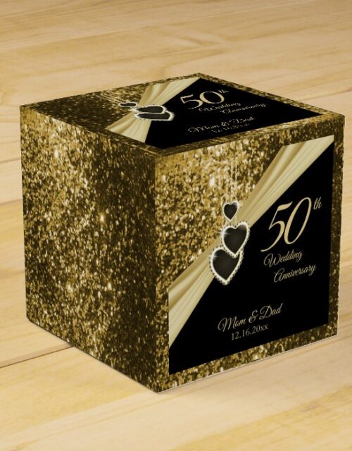 50th Gold Glitter Anniversary Favor Box