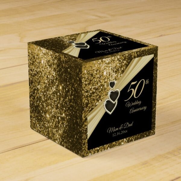 50th Gold Glitter Anniversary Favor Box