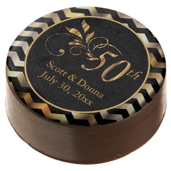 50th Golden Chevron Wedding Anniversary Chocolate Dipped Oreo