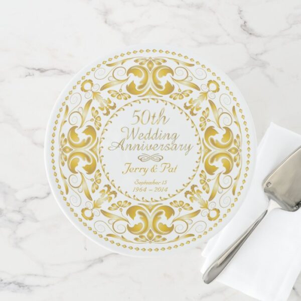 50th Wedding Anniversary Faux Gold Filigree Wreath Cake Stand