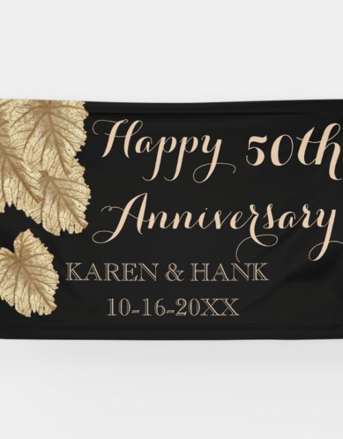 50th Wedding Anniversary Faux Gold Leaf Elegant Banner