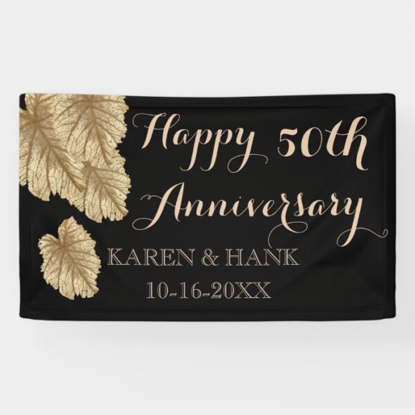 50th Wedding Anniversary Faux Gold Leaf Elegant Banner