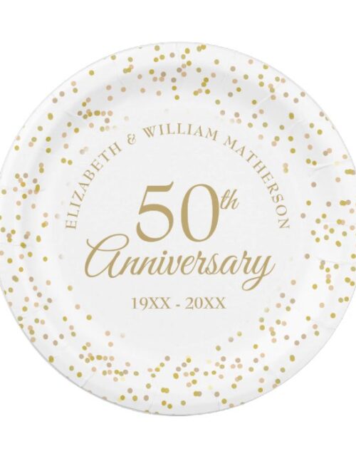 50th Wedding Anniversary Gold Dust Confetti Paper Plate