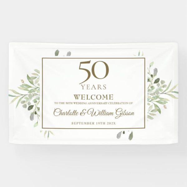 50th Wedding Anniversary Greenery Welcome Banner