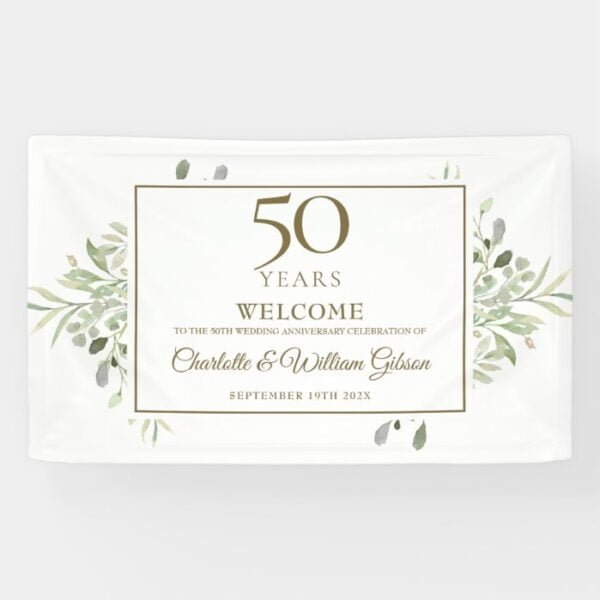 50th Wedding Anniversary Greenery Welcome Banner