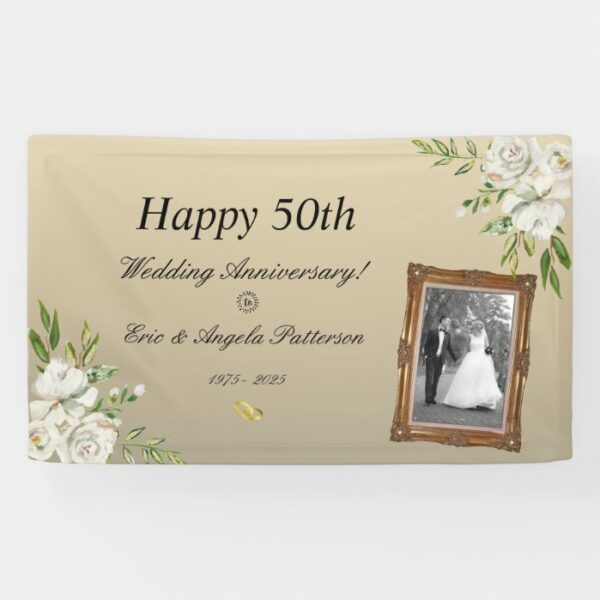 50th Wedding Anniversary Photo Floral Banner