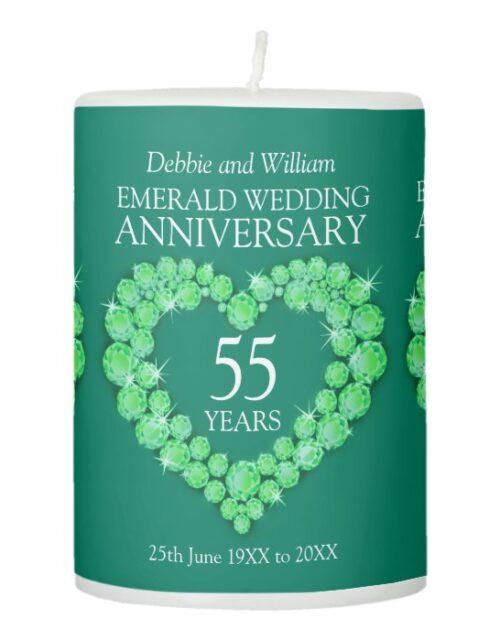 55th wedding anniversary emerald custom name pillar candle