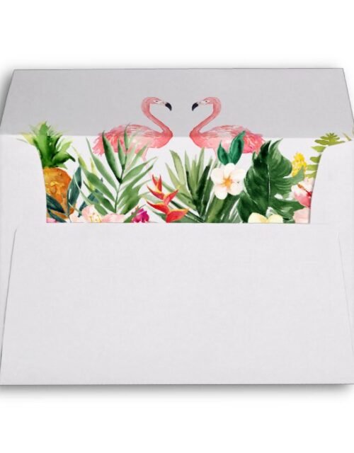 5x7 - Tropical Leaves Floral Flamingo Wedding Envelope