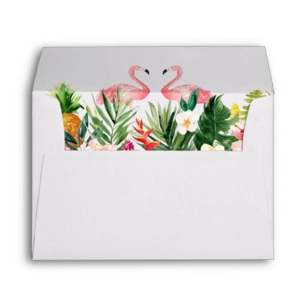 5x7 - Tropical Leaves Floral Flamingo Wedding Envelope