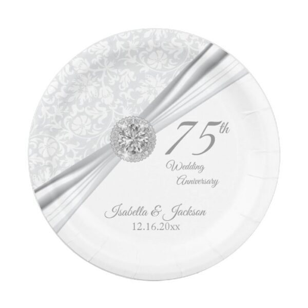 60th / 75th Diamond Wedding Anniversary on White Paper Plate