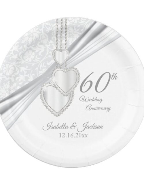 60th Diamond Wedding Anniversary on White Paper Plate