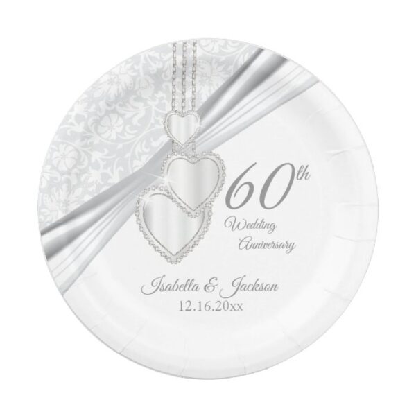 60th Diamond Wedding Anniversary on White Paper Plate