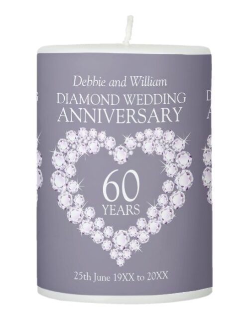 60th wedding anniversary diamond custom name pillar candle