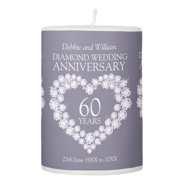 60th wedding anniversary diamond custom name pillar candle