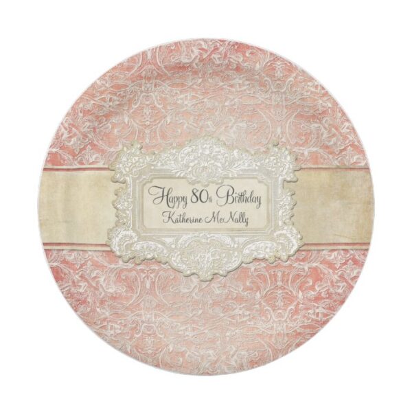 80th Birthday Party Vintage French Regency Lace Paper Plate