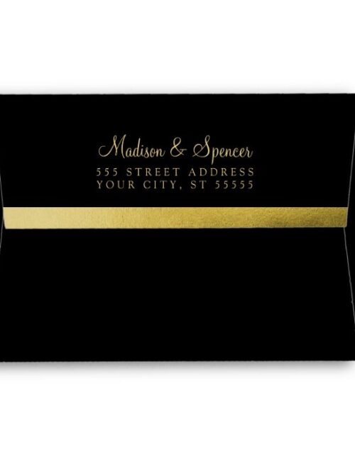 A7 Black Gold Foil Return Address Wedding Mailing Envelope