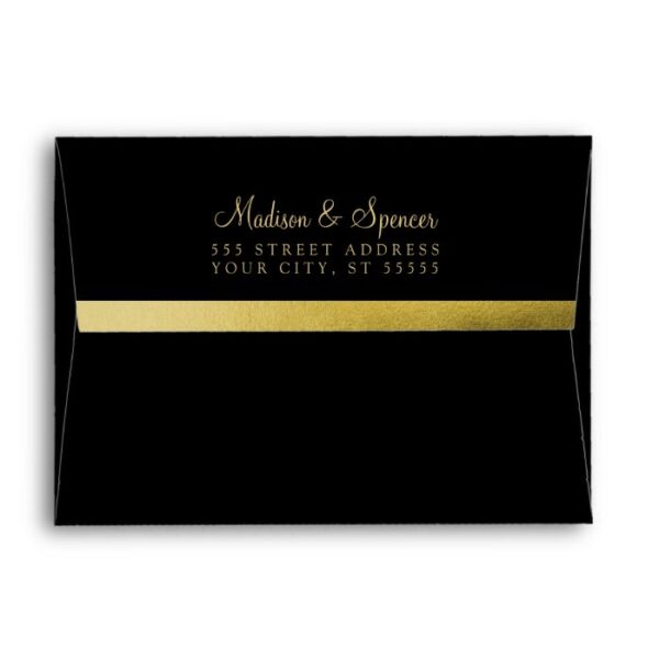 A7 Black Gold Foil Return Address Wedding Mailing Envelope
