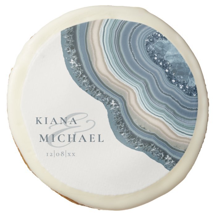 Agate Geode Glitter Wedding Dusty Blue ID647 Sugar Cookie