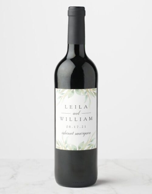 Airy Botanical | Personalized Wedding Wine Label