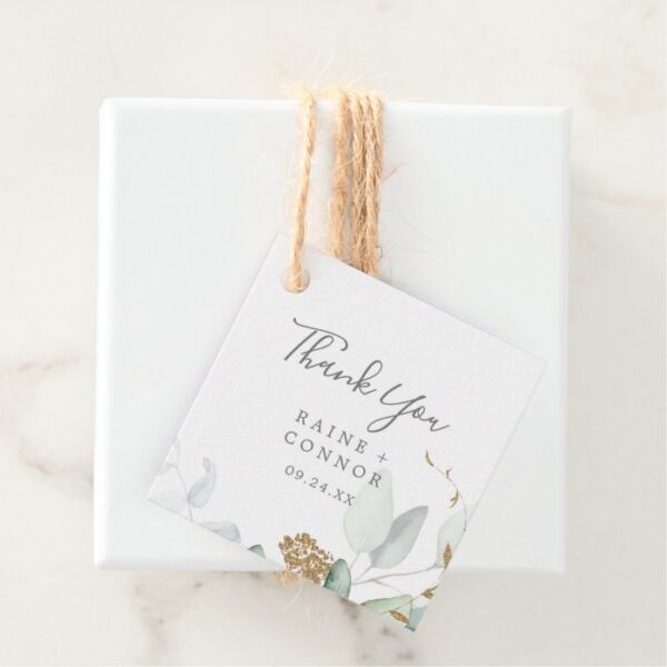 Airy Greenery and Gold Leaf Thank You Favor Tags