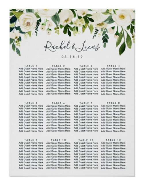 Alabaster Floral Wedding Seating Chart