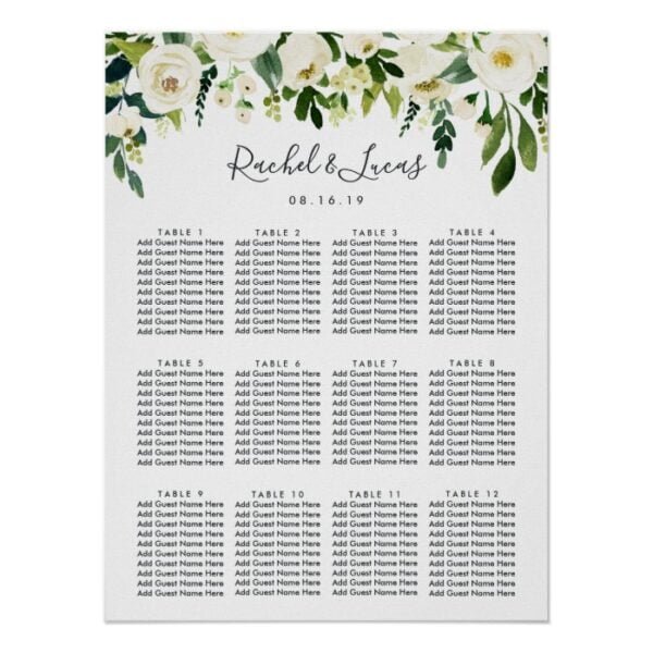 Alabaster Floral Wedding Seating Chart