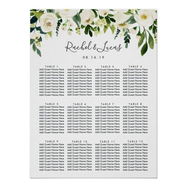 Alabaster Floral Wedding Seating Chart