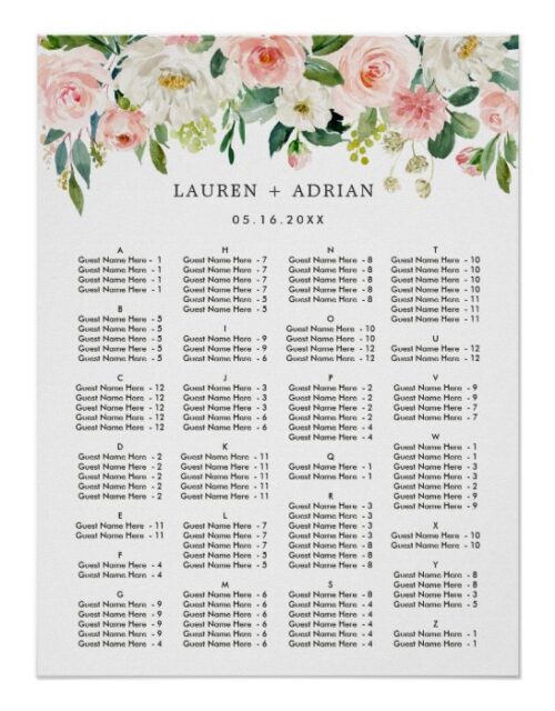 ALPHABETICAL ORDER Wedding Seating Chart