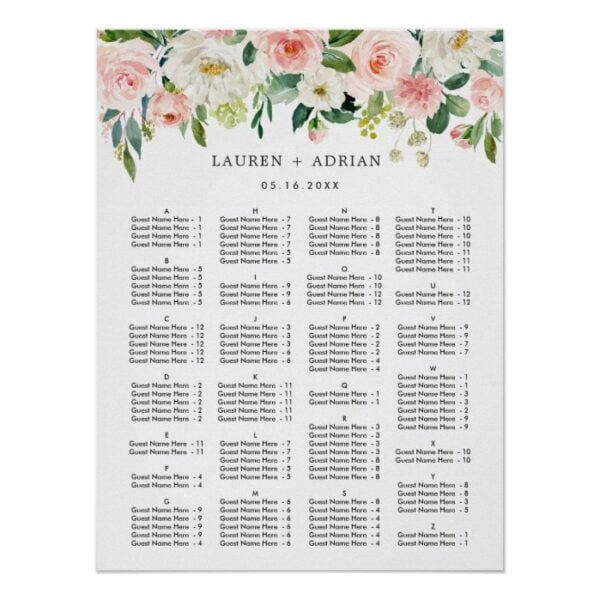 ALPHABETICAL ORDER Wedding Seating Chart