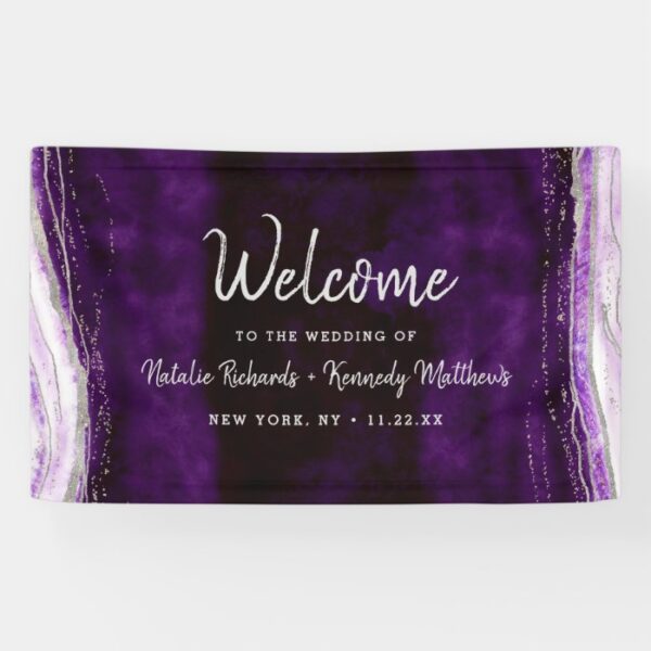 Amethyst Purple & Silver Geode Wedding Welcome Banner